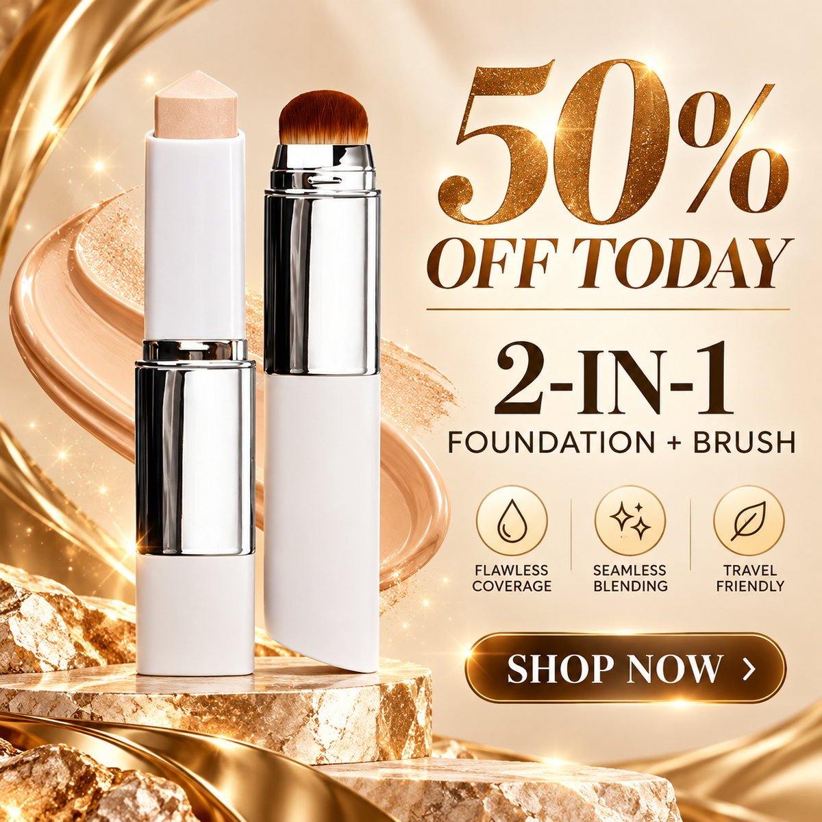 ✨ 50% OFF | 2-in-1 Foundation Stick with Built-in Brush – Flawless-Looking Makeup Made Easy!