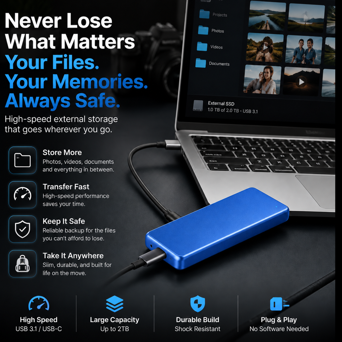🔥 LAST DAY 50% OFF-【1TB】Portable External SSD – Protect Your Photos, Videos & Important Files