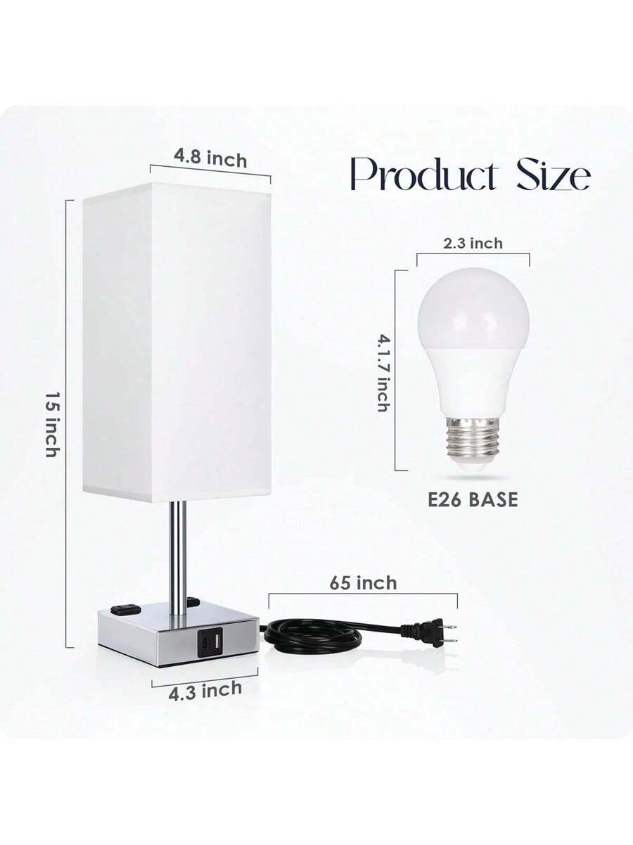 Touch-Control Bedside Lamp with USB-C, USB-A & Outlets
