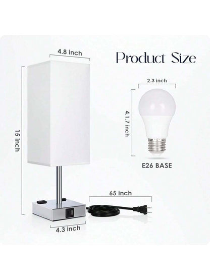 Touch-Control Bedside Lamp with USB-C, USB-A & Outlets