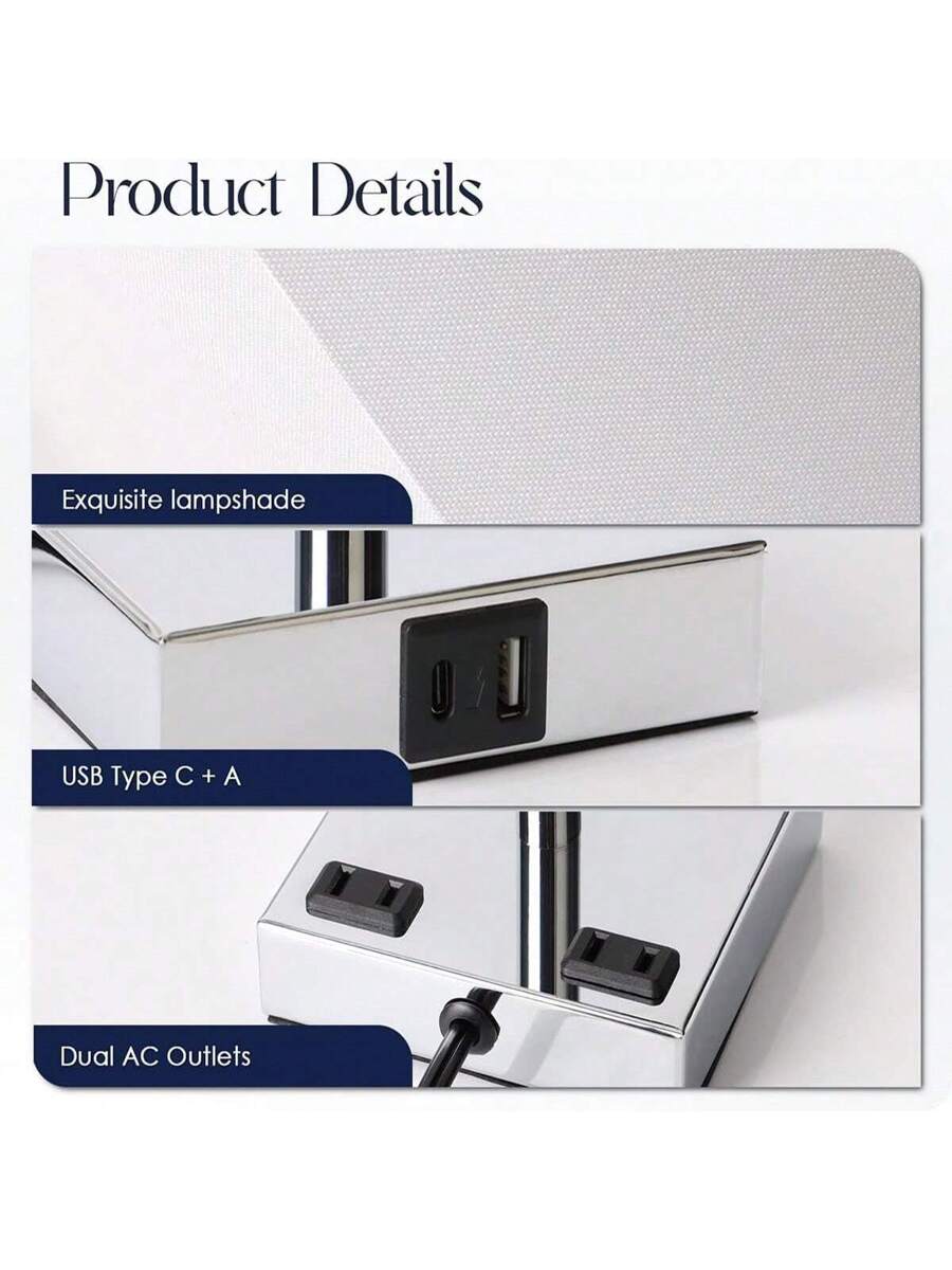 Touch-Control Bedside Lamp with USB-C, USB-A & Outlets