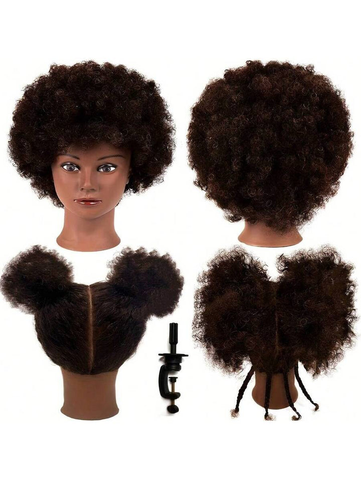 Curly-Hair Styling Practice Head with Clamp