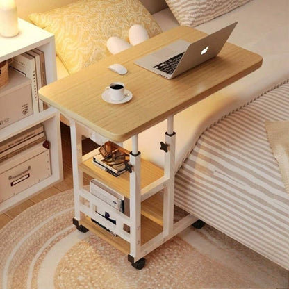 Adjustable Folding Mobile Desk with Storage Rack