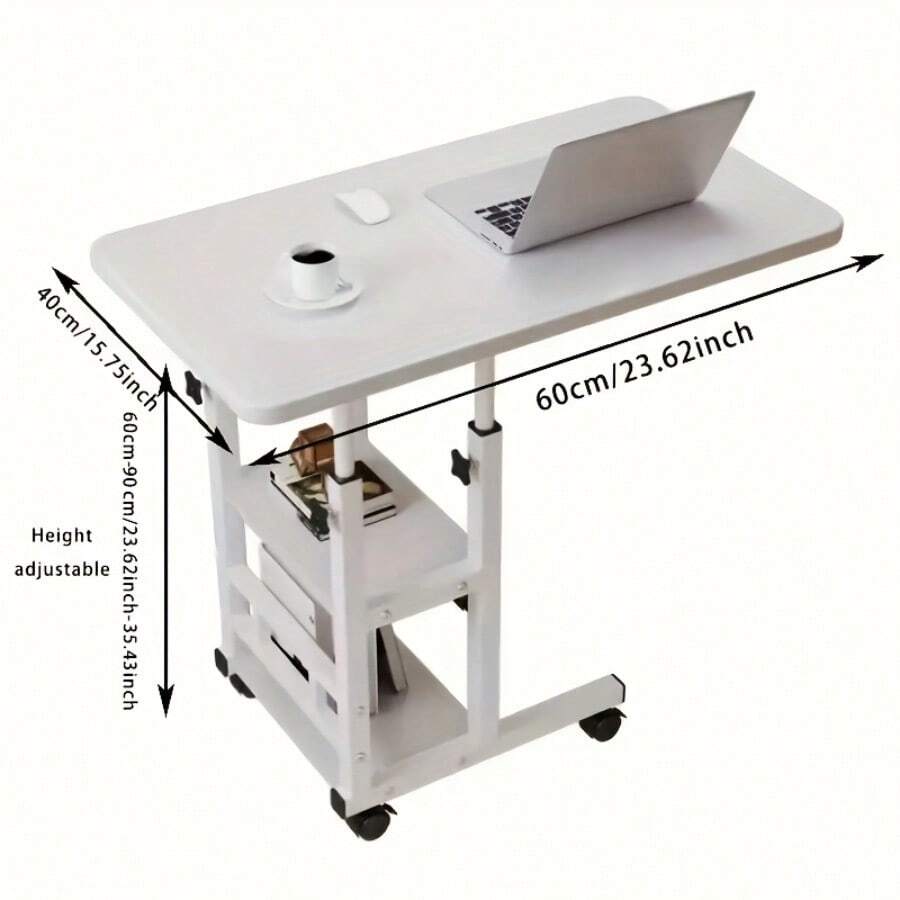Adjustable Folding Mobile Desk with Storage Rack