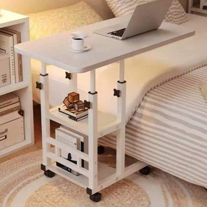 Adjustable Folding Mobile Desk with Storage Rack