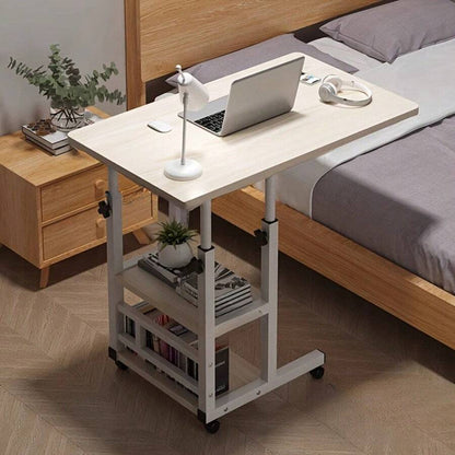Adjustable Folding Mobile Desk with Storage Rack