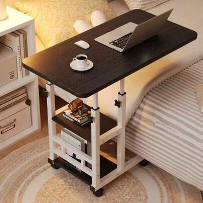 Adjustable Folding Mobile Desk with Storage Rack