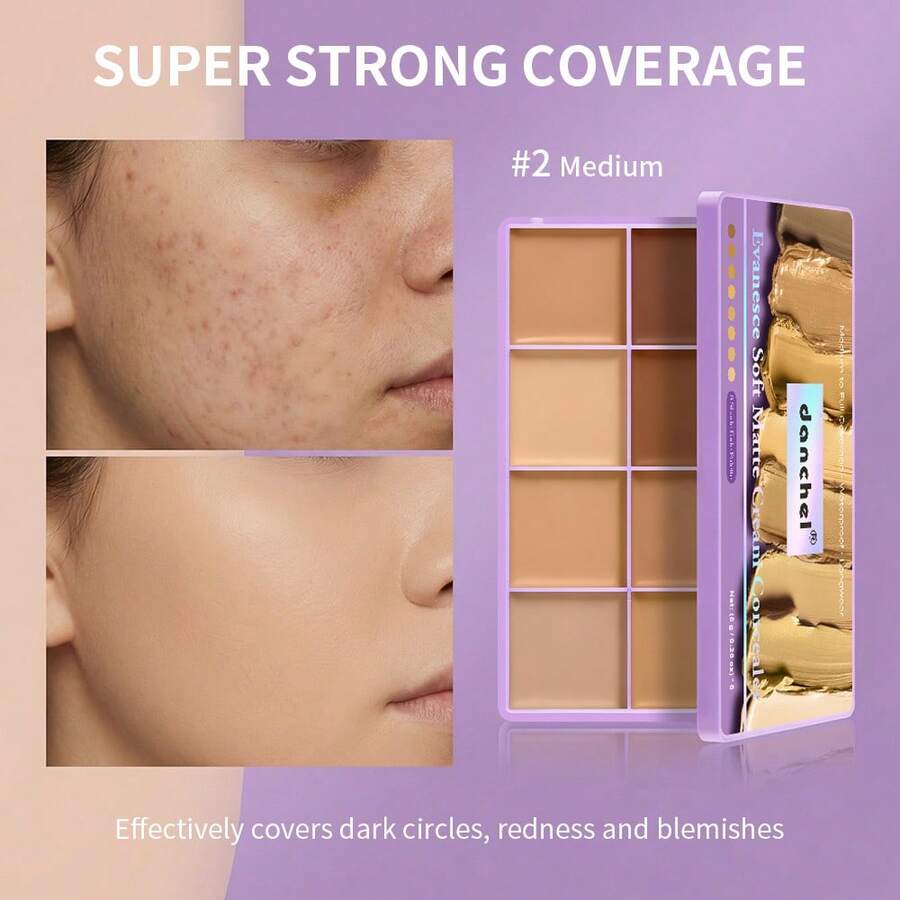 8-Color Concealer Palette, Full Coverage Waterproof Contour & Highlighter Makeup Palette, Moisturizing & Easy-To-Blend Face Concealer Suitable For Dullness, Acne And Blemishes, Long-Lasting Matte Finish