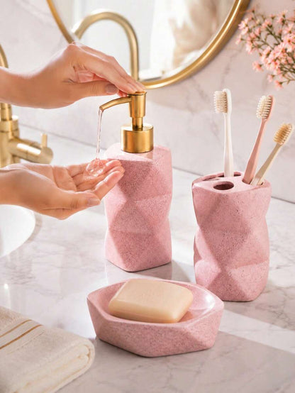 Pink 4-Piece Bathroom Countertop Accessory Set