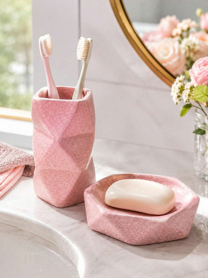 Pink 4-Piece Bathroom Countertop Accessory Set