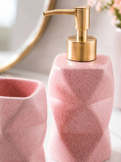 Pink 4-Piece Bathroom Countertop Accessory Set