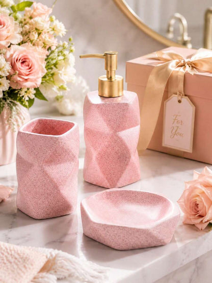 Pink 4-Piece Bathroom Countertop Accessory Set