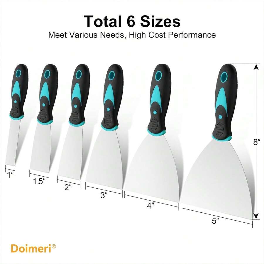 Stainless Steel Putty Knife Set — 6 Pieces