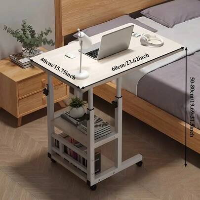 Adjustable Folding Mobile Desk with Storage Rack