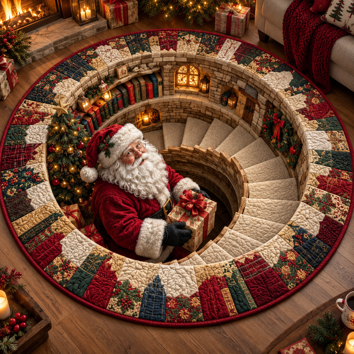 3D Santa Christmas Illusion Rug – Festive Holiday Floor Decor