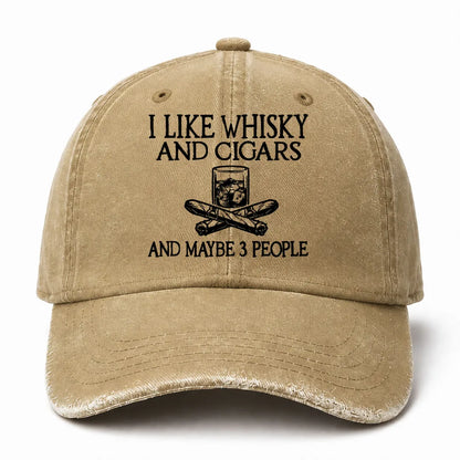 🥃 I Like Whisky, Cigars & Maybe 3 People Vintage Washed Cap 🚬