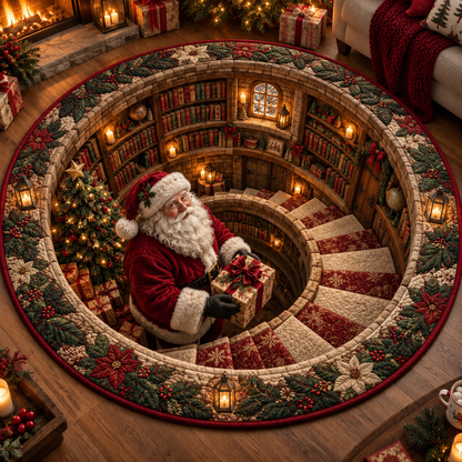 3D Santa Christmas Illusion Rug – Festive Holiday Floor Decor