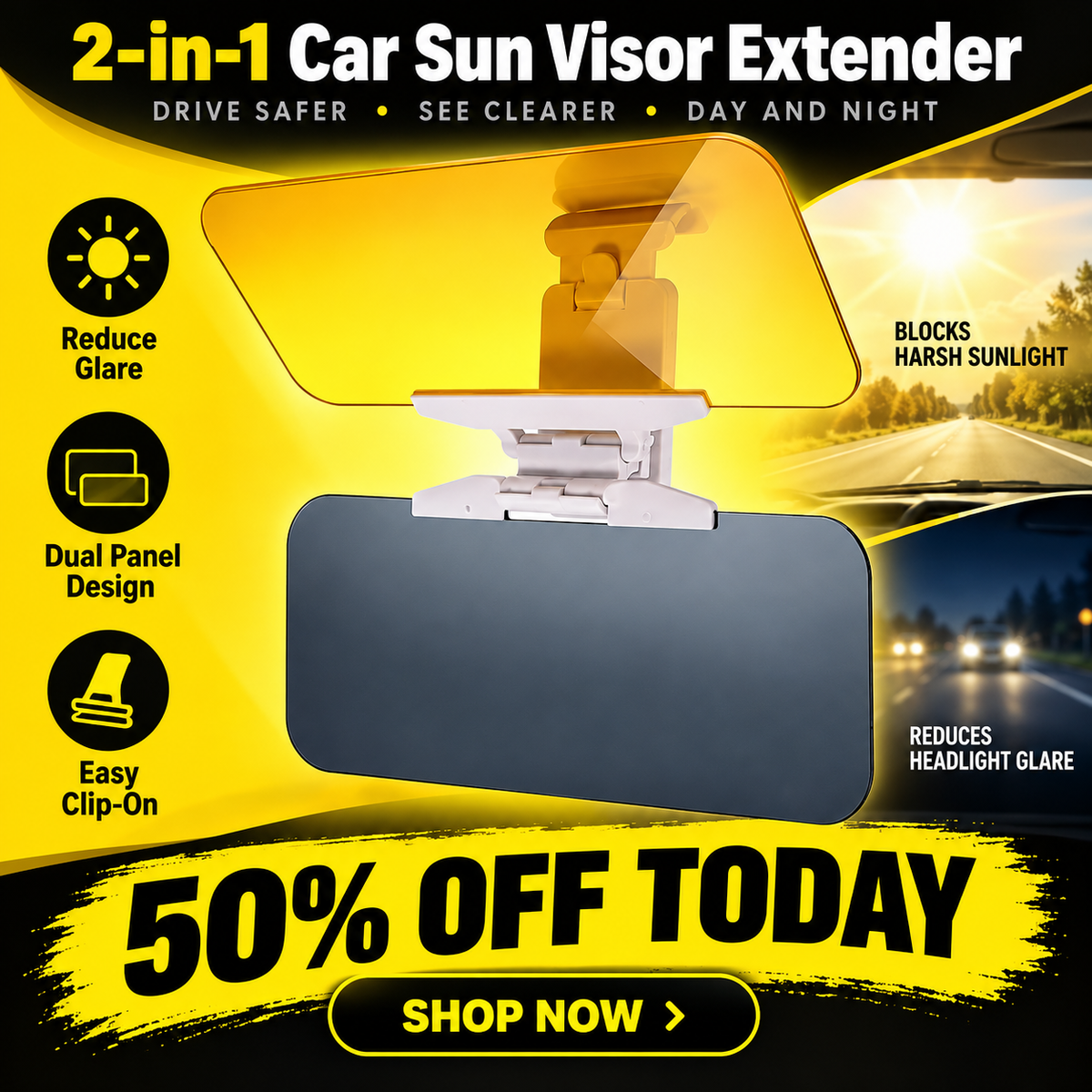 🚗 50% OFF | 2-in-1 Car Sun Visor Extender – Drive with Less Glare, Day or Night!
