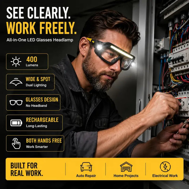 Rechargeable LED Headlamp Glasses – Hands-Free Lighting