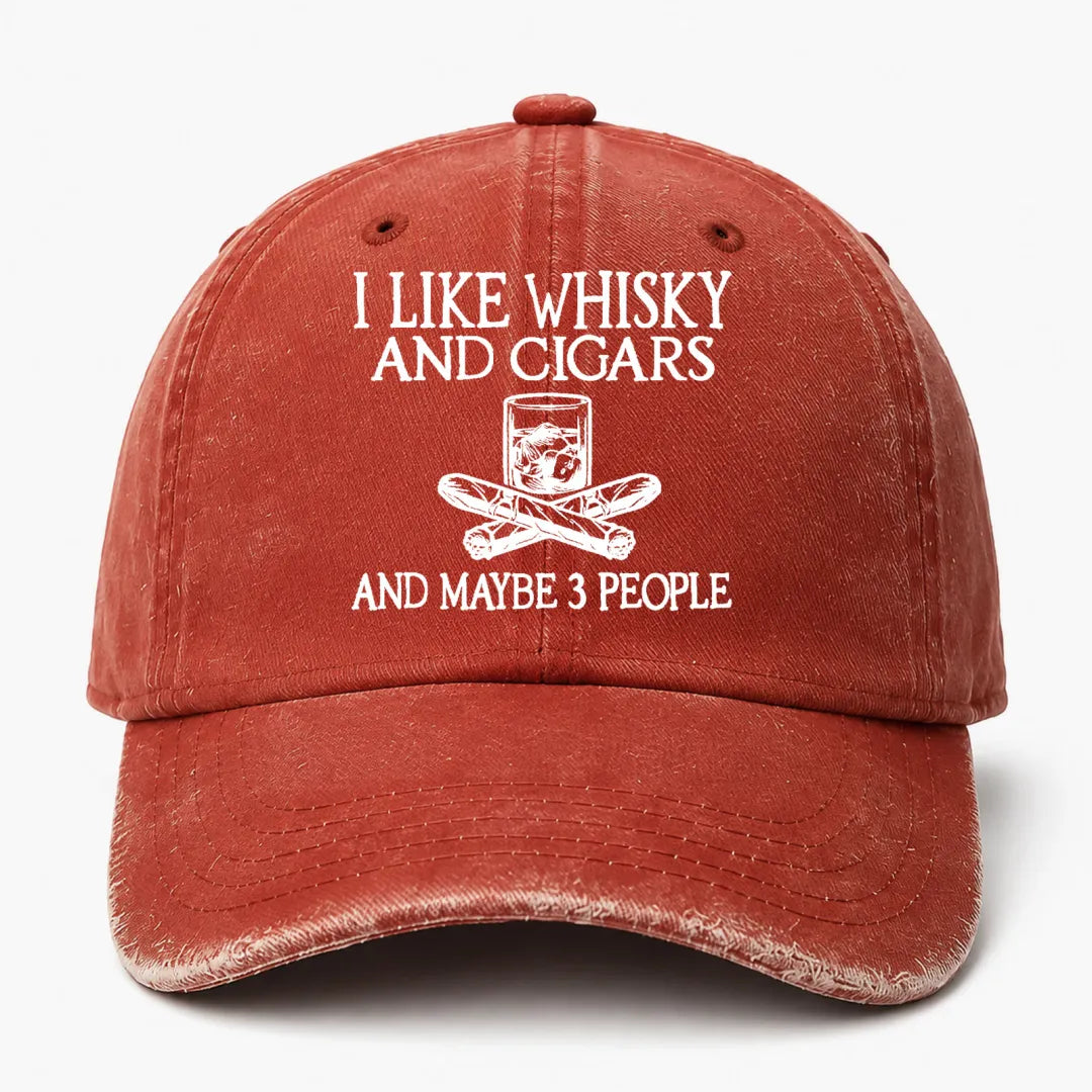 🥃 I Like Whisky, Cigars & Maybe 3 People Vintage Washed Cap 🚬