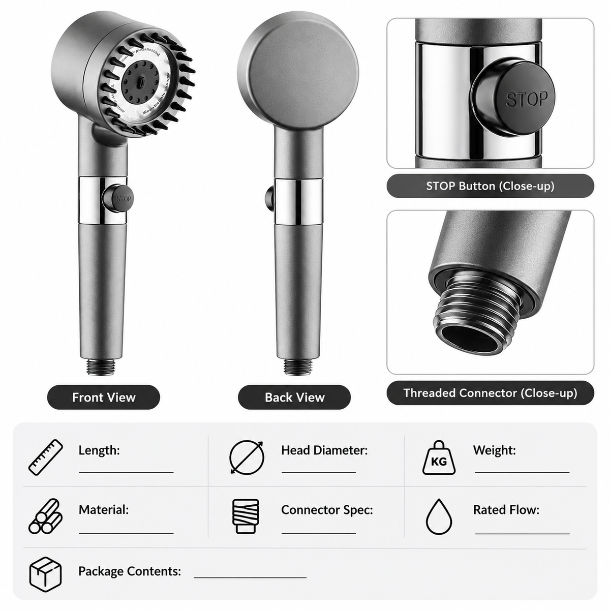 🚿 50% OFF | High-Pressure Handheld Shower Head with Massage-Style Tips