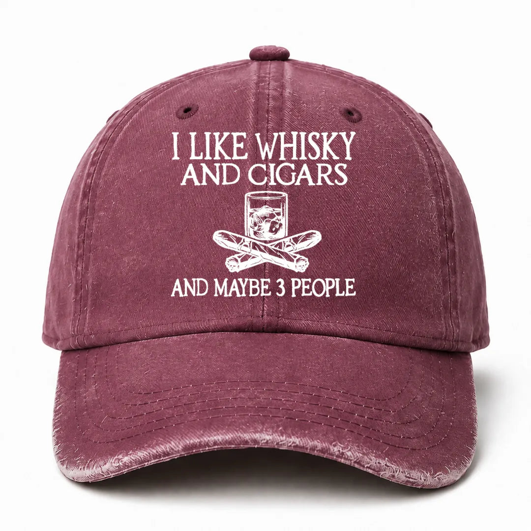 🥃 I Like Whisky, Cigars & Maybe 3 People Vintage Washed Cap 🚬