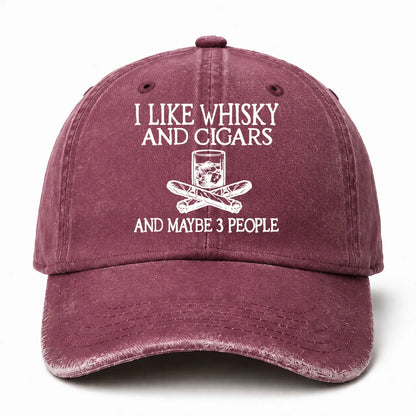 🥃 I Like Whisky, Cigars & Maybe 3 People Vintage Washed Cap 🚬
