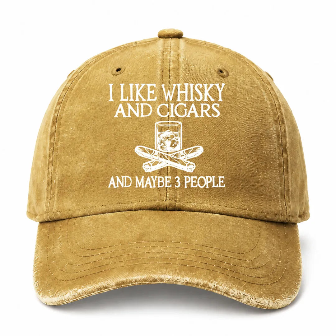 🥃 I Like Whisky, Cigars & Maybe 3 People Vintage Washed Cap 🚬