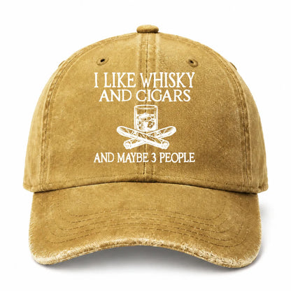 🥃 I Like Whisky, Cigars & Maybe 3 People Vintage Washed Cap 🚬