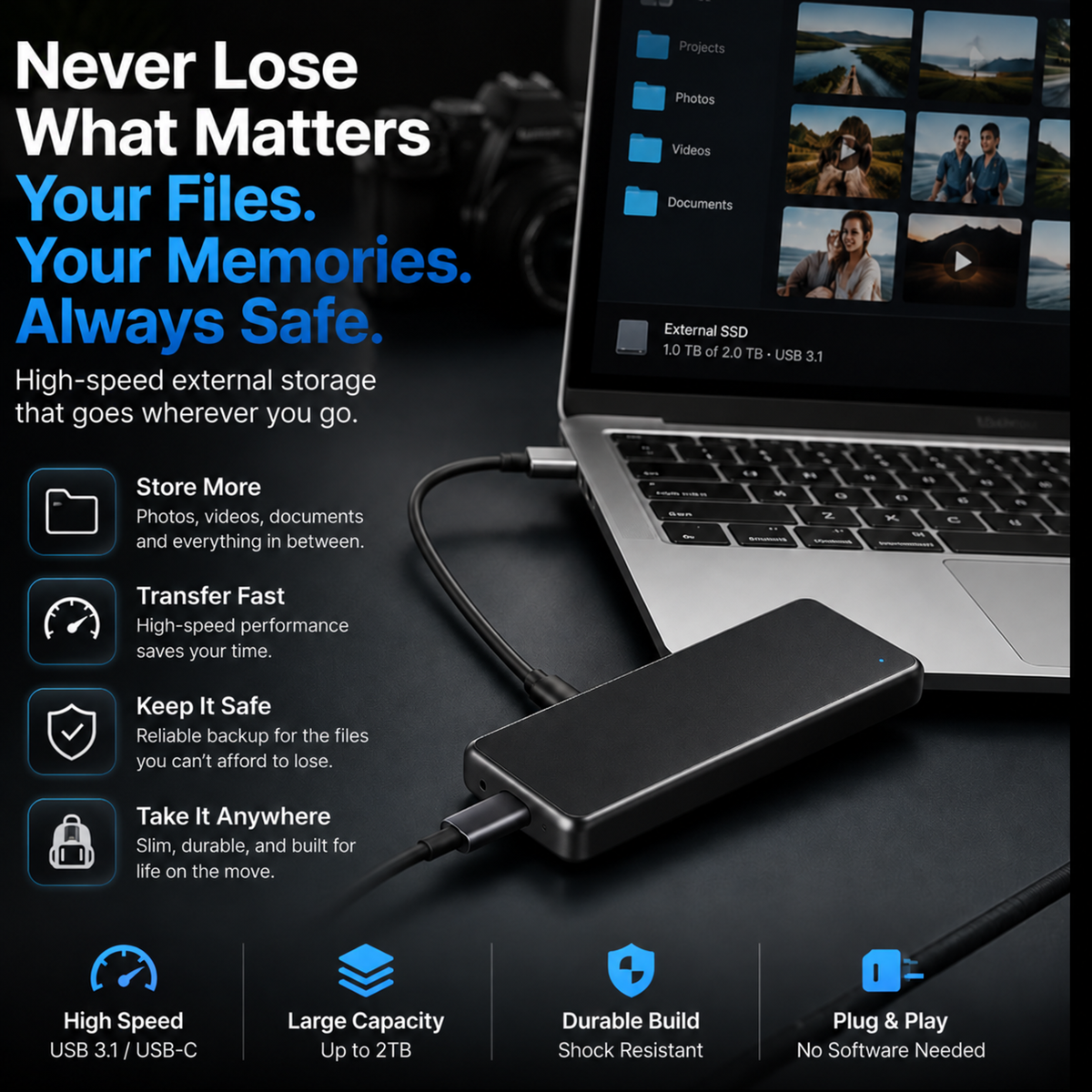 🔥 LAST DAY 50% OFF-【1TB】Portable External SSD – Protect Your Photos, Videos & Important Files